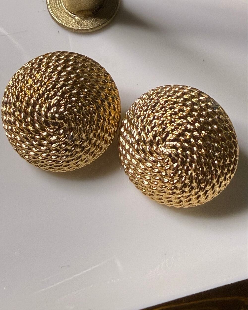 Vintage Monet Gold Tone Textured Dome Clip Earrings 1980s